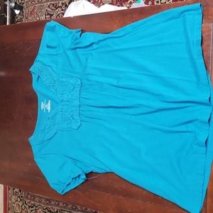 Lane Bryant teal relaxed fit embroidered pull over top